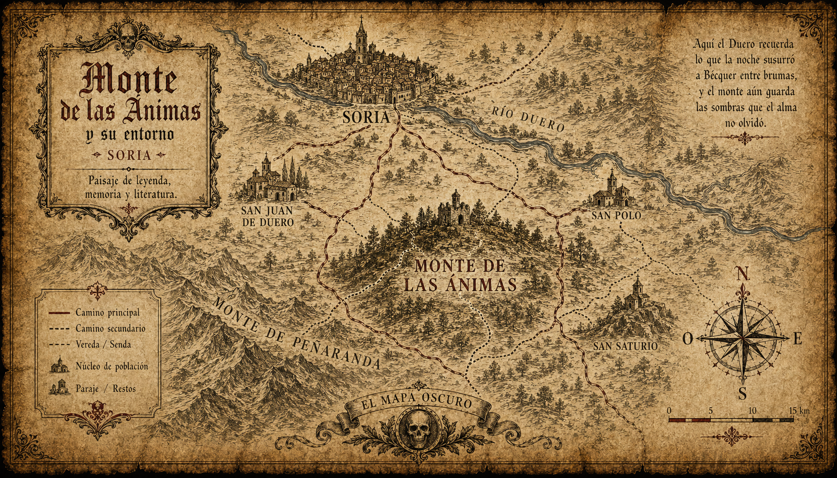 Mapa del Cartógrafo Oscuro — El Monte de las Ánimas y la Soria de Bécquer