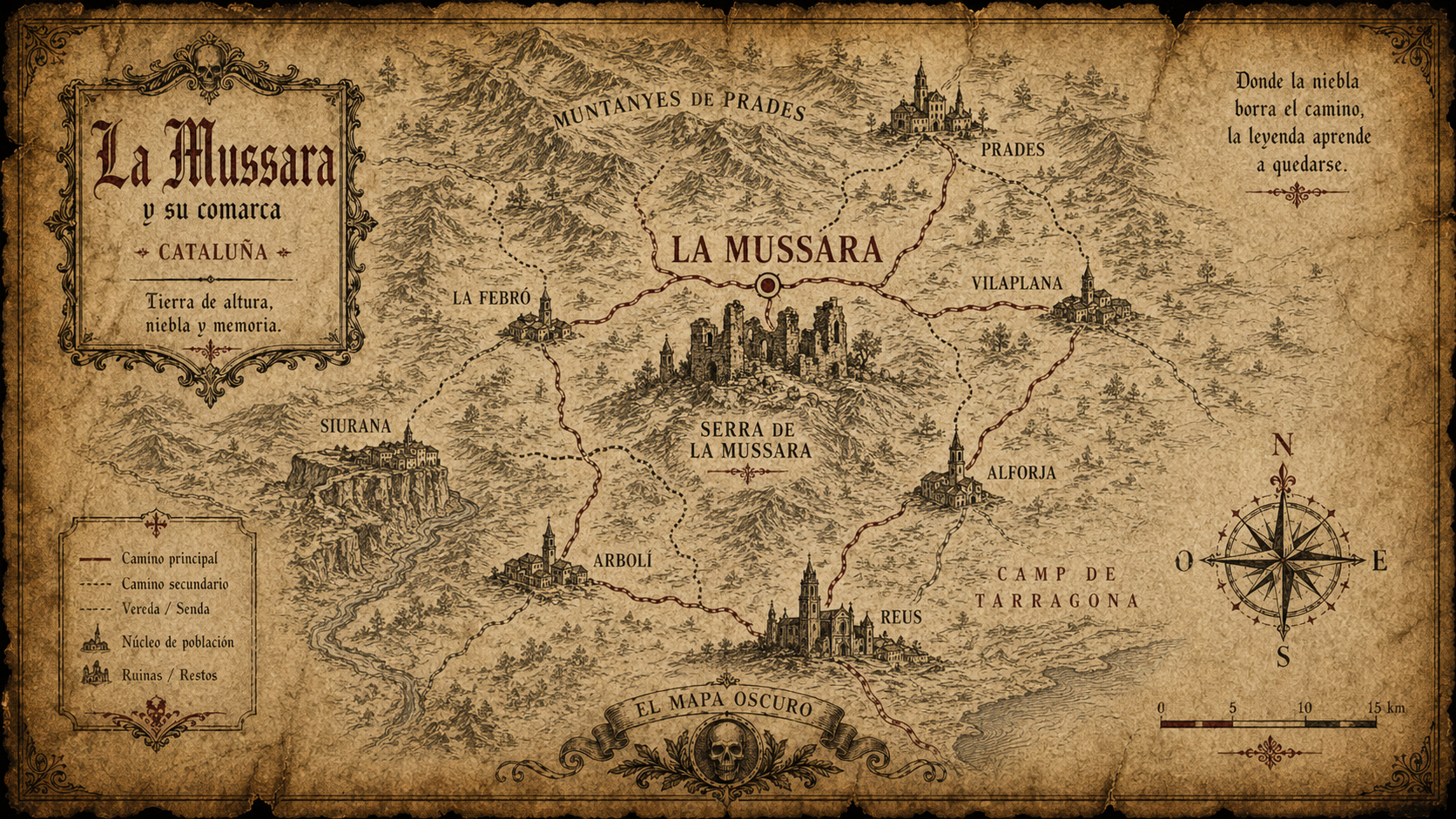 Mapa del Cartógrafo Oscuro — La Mussara y las montañas de Prades