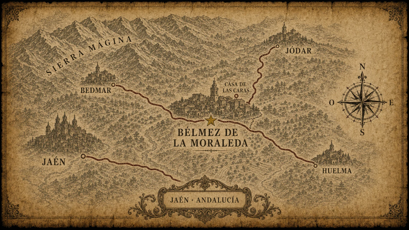 Mapa pergamino del Cartógrafo Oscuro — Bélmez de la Moraleda