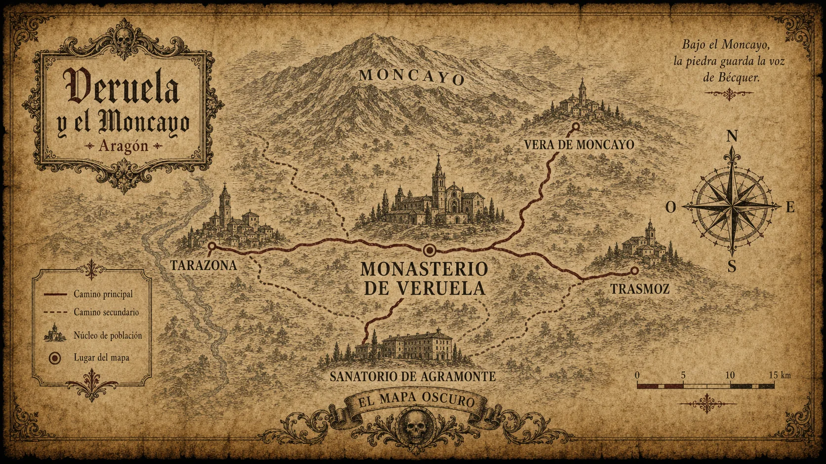 Mapa pergamino del Cartógrafo Oscuro — Monasterio de Veruela y el Moncayo