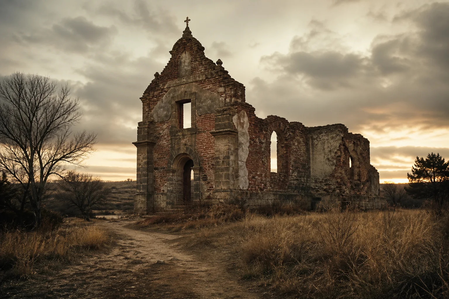 Recreación de la iglesia en ruinas del desaparecido pueblo de Polvoranca